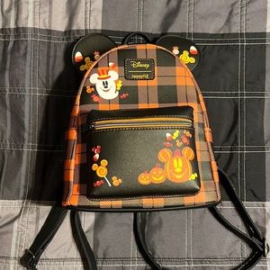 Loungefly Orange and Black Plaid Halloween Mickey Mini Backpack